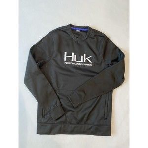 MEN'S HUK PERFORMANCE FISHING PULLOVER Black SWEATSHIRT SIDE POCKETS SIZE SMALL